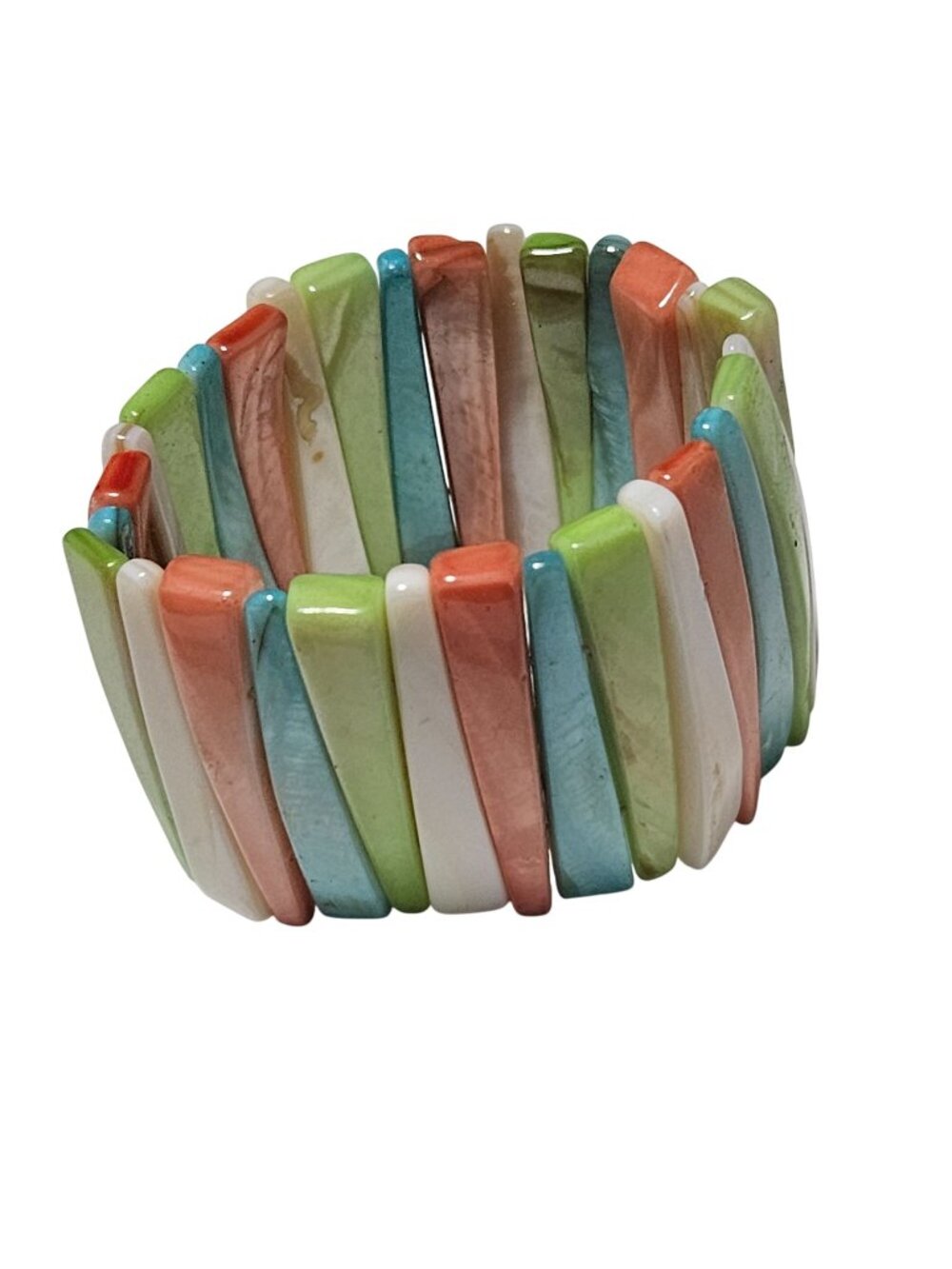 Retro Colorful Shell Tile Bracelet Chunky Stretch Pastel Coastal Boho Y2K Beachy